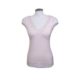Jacob Y2K Babydoll Tank Top Womens M Blush Pink Lace Trim V Back Fairy Coquette